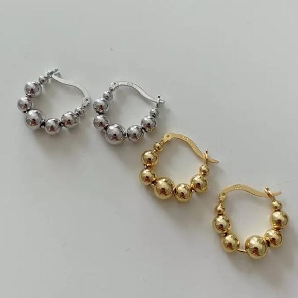 NEW 925 STERLING SILVER ROUND BEADS HOOP EARRINGS, NICE EARRINGS, CUTE EARRINGS - Picture 5 of 5